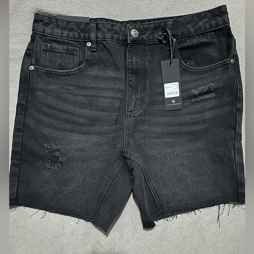 Black Distressed Jean Shorts with Frayed Hem